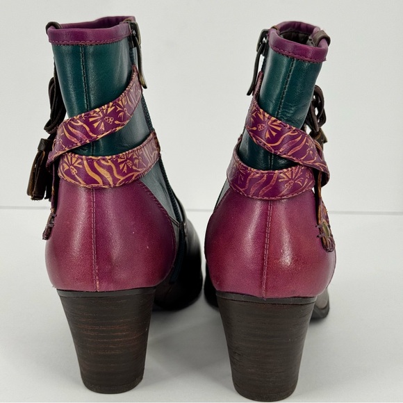 L’ARTISTE Spring Step Purple Turquoise Brown Tassle Western Ankle Boots Heels 38 - Picture 4 of 11
